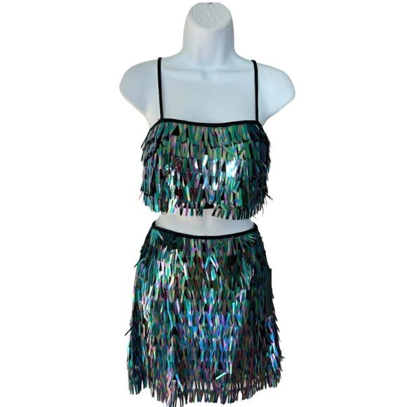HOUSE OF HOWRLOW 1960 Sequin Mini Skirt Size XXS And Top Size S SET. - Picture 1 of 9
